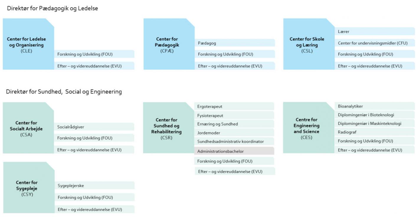 Organisationsdiagram over Absalons syv centre